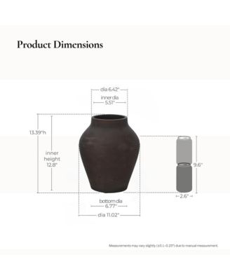 13.5" Brown Floor Vase, Cement Rustic Vases for Flowers, Large Vases for Decor Living Room, Decorative Terracotta Vase for Home Decor