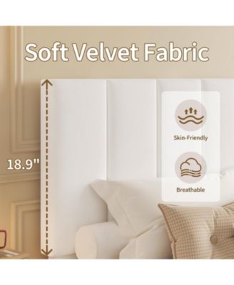 Full Upholstered Platform Bed Frame with Vertical Channel Tufted Headboard, Adjustable Height, Wooden Slats, Noise Free