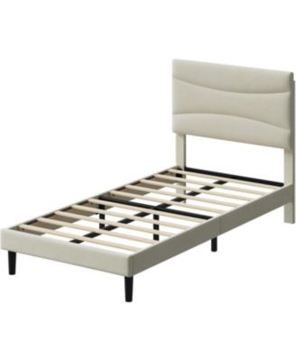 Twin Velvet Upholstered Bed Frame with Biscuit Tufted Storage Headboard & Drawer, Wood Slats Support, No Box Spring