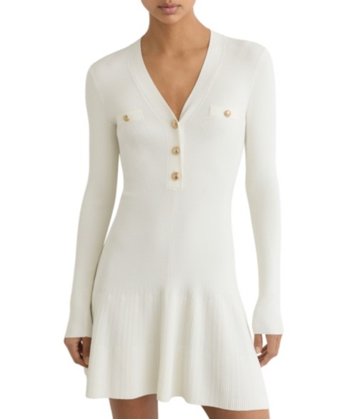 Женские REISS Women's Lavelle Knitted Button-Detail Mini Dress