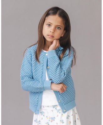 Hope and Henry Little and Big Girls' Organic Tweed Stitch Bow Cardigan