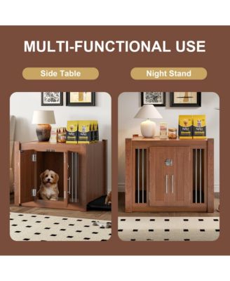 Walnut Luxury Dog Crate Side Table with Storage Ottoman and Removable Cushion