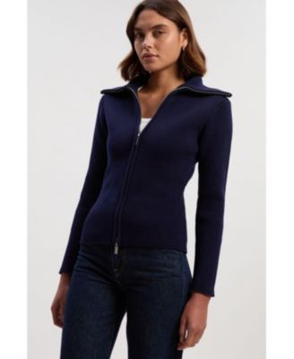 Women's Cotton Zip Through Collar Knit Cardigan