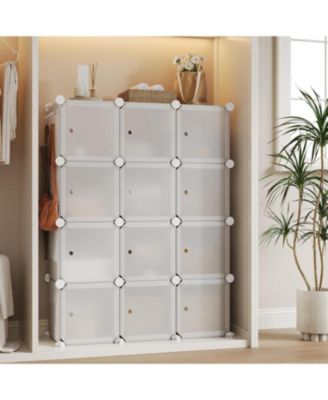 12-Cube Stackable Modular Shoe Storage Cabinet Organizer with Doors