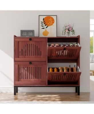 Modern Shoe Storage Cabinet with 4 Hollow-Panel Flip Drawers
