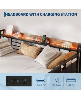 Daybed with Trundle, Storage Headboard with Charging Station & Storage Bags, Sofa Bed for Bedroom,Guest Room