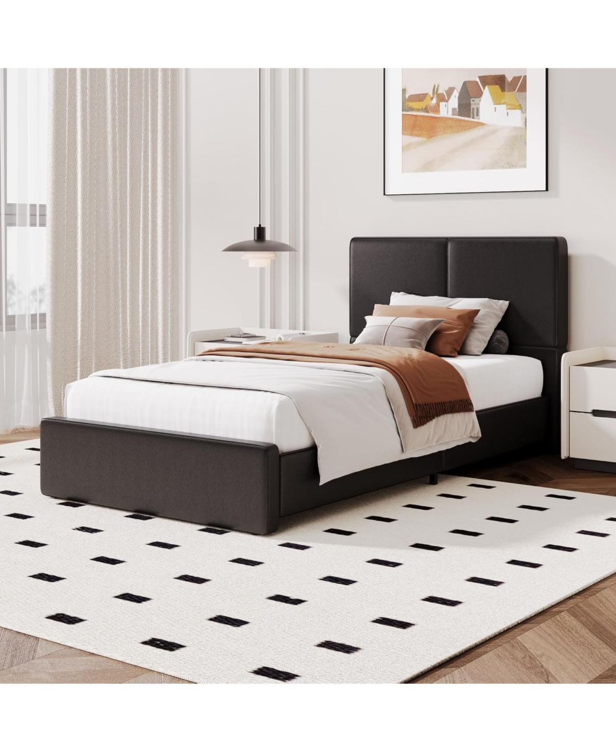 gaomon Upholstered Platform Bed Frame with Headboard, Wood Slats Support