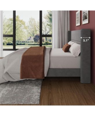 Velvet Bed Frame with Wingback Headboard, Upholstered Platform Bed with Wood Slats, No Box Spring Needed