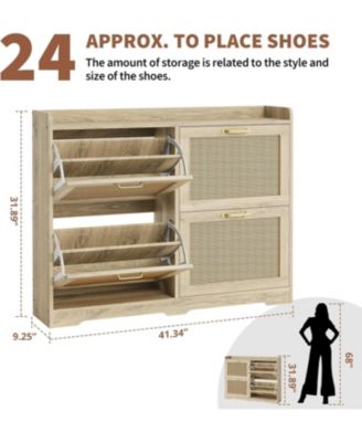 Entryway Shoe Cabinet with 4 Flip Drawers, Durable and Stylish, Hidden Freestanding Wood Breathable Wide Shoe Rack.