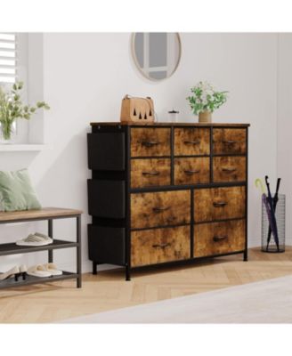 10 Drawers Fabric Storage Drawer, Dressers & Chest of Drawers with Side Pockets, Hooks, Wood Tabletop for Closet, Living Room