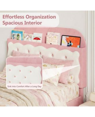 Full Metal Platform Bed Frame with Decorative Headboard & Footboard, Heavy Duty Steel Slats, Underbed Storage