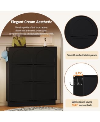 Modern Elegant Narrow Tipping Bucket Shoe Cabinet with 6 Flip Drawers