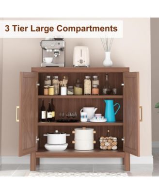 Farmhouse Oak Sideboard Buffet Cabinet - x-Shaped Door Kitchen Storage Cabinet with Adjustable Shelves for Hallway Entry Living Room