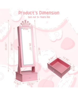 Kids Jewelry Armoire,Child Jewelry Cabinet with Led Light,Freestanding Jewelry Organizer with Full Length Mirror&Storage Drawers