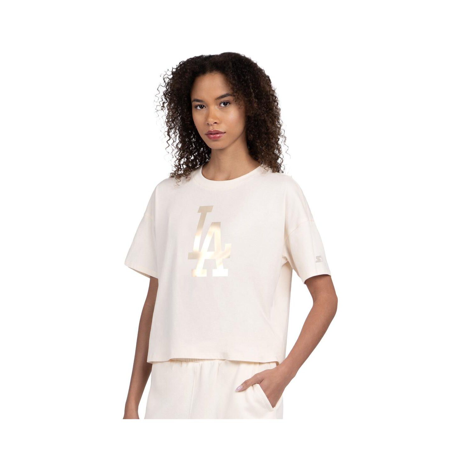 Женская футболка Starter Cream Los Angeles Dodgers Pastels Boxy Cropped — фото 1
