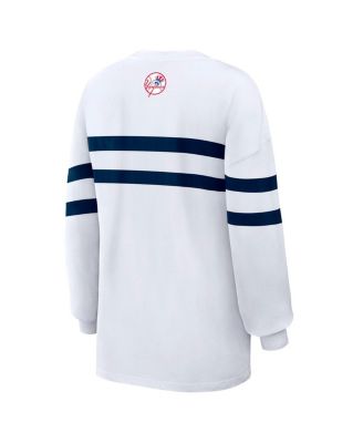 Women's White New York Yankees Oversized Long Sleeve Striped T-Shirt