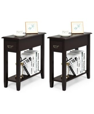 Set of 2 Nightstand 2 Tier End Bedside Sofa Side Table w/Drawer andShelf