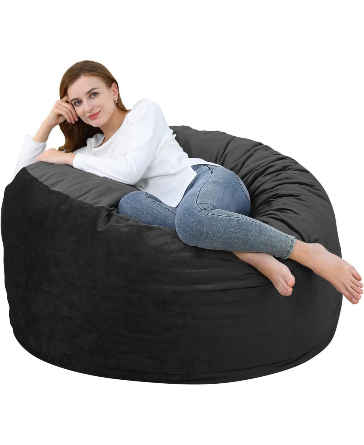 gaomon 48" Giant Bean Bag Chair, Memory Foam, Plush Velvet, Washable Cover for Adults/Kids - Black