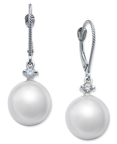 Cultured White South Sea Pearl (11mm) and Diamond (1/6 ct. t.w.) Drop ...