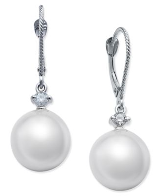 Macy's Cultured White South Sea Pearl (11mm) and Diamond (1/6 ct. t.w ...