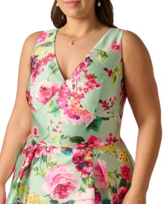 Plus Size Sleeveless High-Low Printed Dress