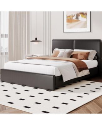 Full Upholstered Platform Bed Frame with Headboard, Strong Wood Slats Support, No Box Spring Needed