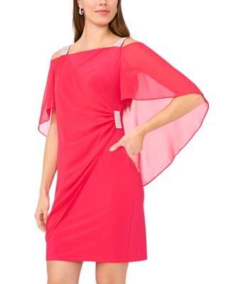 Beaded-Strap Capelet-Back Dress