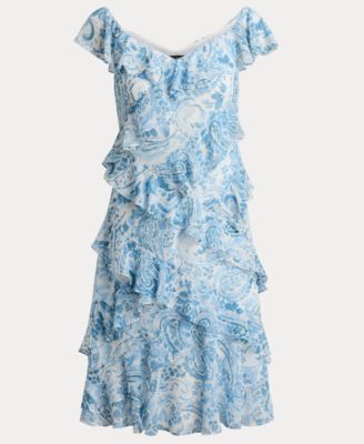 Paisley Ruffle-Trim Cocktail Dress