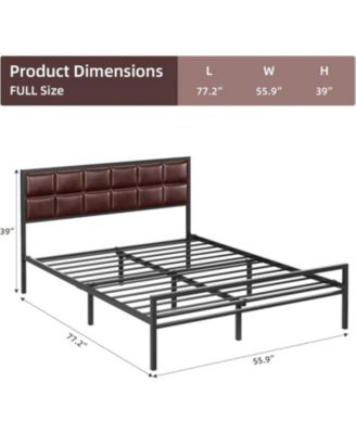 Full Upholstered Platform Bed Faux Leather Headboard Steel Slats