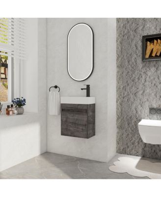 18" Wall Mounted Bathroom Vanity with Resin Sink, Soft Close Door & Ample Storage for Small Spaces