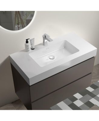 36" Gray Floating Bathroom Vanity with Double Soft Close Drawers, Handle-Free Design & Large Storage for Modern Bathrooms