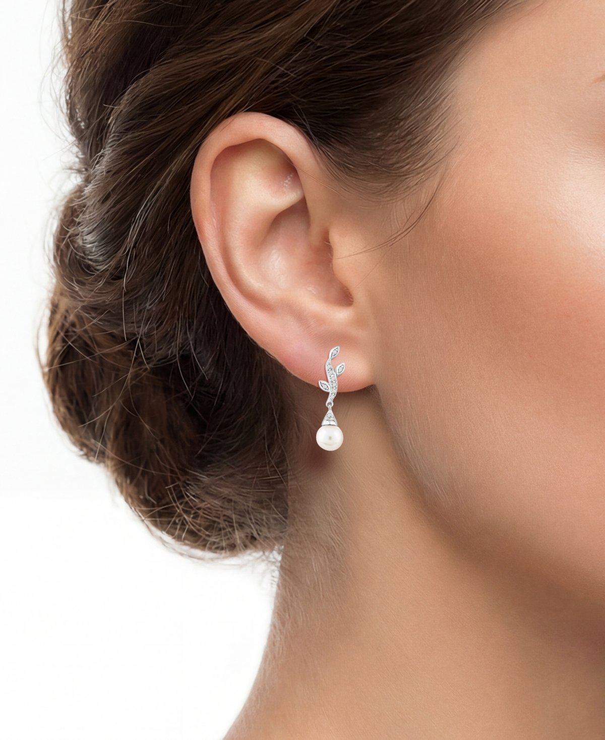 Macy's Cultured Freshwater Pearl (7mm) & Lab Grown White Sapphire (5 ct. t.w.) Drop Earrings in Sterling Silver