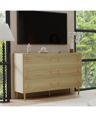 Farmhouse 6-Drawer Dresser, 47.2" Wide Rustic Wooden Chest with Bar Handles, Large Storage Organizer for Bedroom, Living Room, Entryway