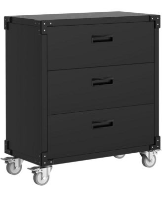 3 Drawers Metal Tool Cabinet with Wheels, Black Garage Storage Cabinets, Easy Assembly Rolling Tool Chest for Home, Warehouse