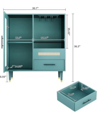 Modern Wine Bar Cabinet with Wine Glass Rack, Glass Door Display and Drawers, Coffee Bar & Liquor Cabinet with Storage, Buffet Sideboard Table