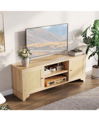 61.8" Rattan TV Stand for TVs up to 70", Boho Entertainment Center Table, Media Console with Storage