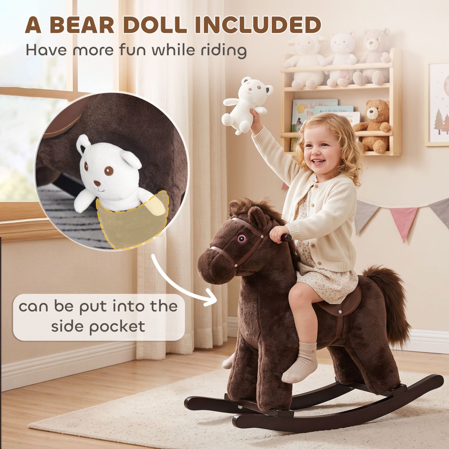 Детская мягкая игрушка Qaba Plush Ride-On Dinosaur Rocking Horse Toy, Up to 66 lbs., от 3 лет — фото 8