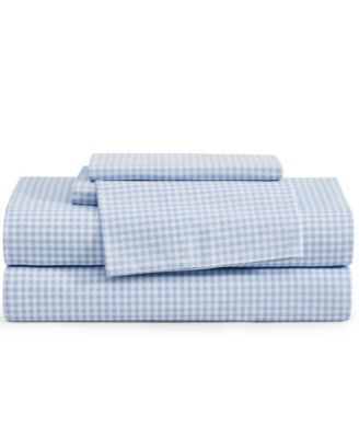 Tommy Hilfiger Printed 200-Thread Count Cotton Percale 4-Pc. Sheet Set, King - Gardena Check Blue, King Sheet Set