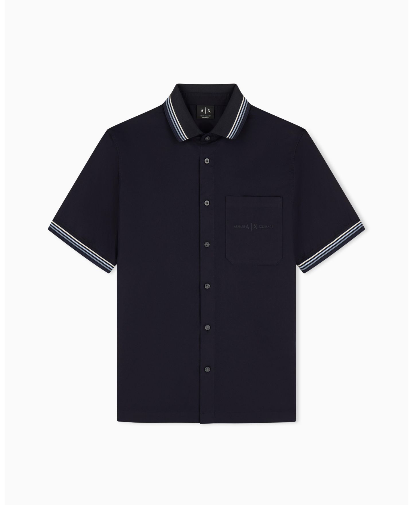 Мужская рубашка A|X Armani Exchange Short Sleeve Twill with Tipping, цвет: Глубокий тёмно-синий — фото 1