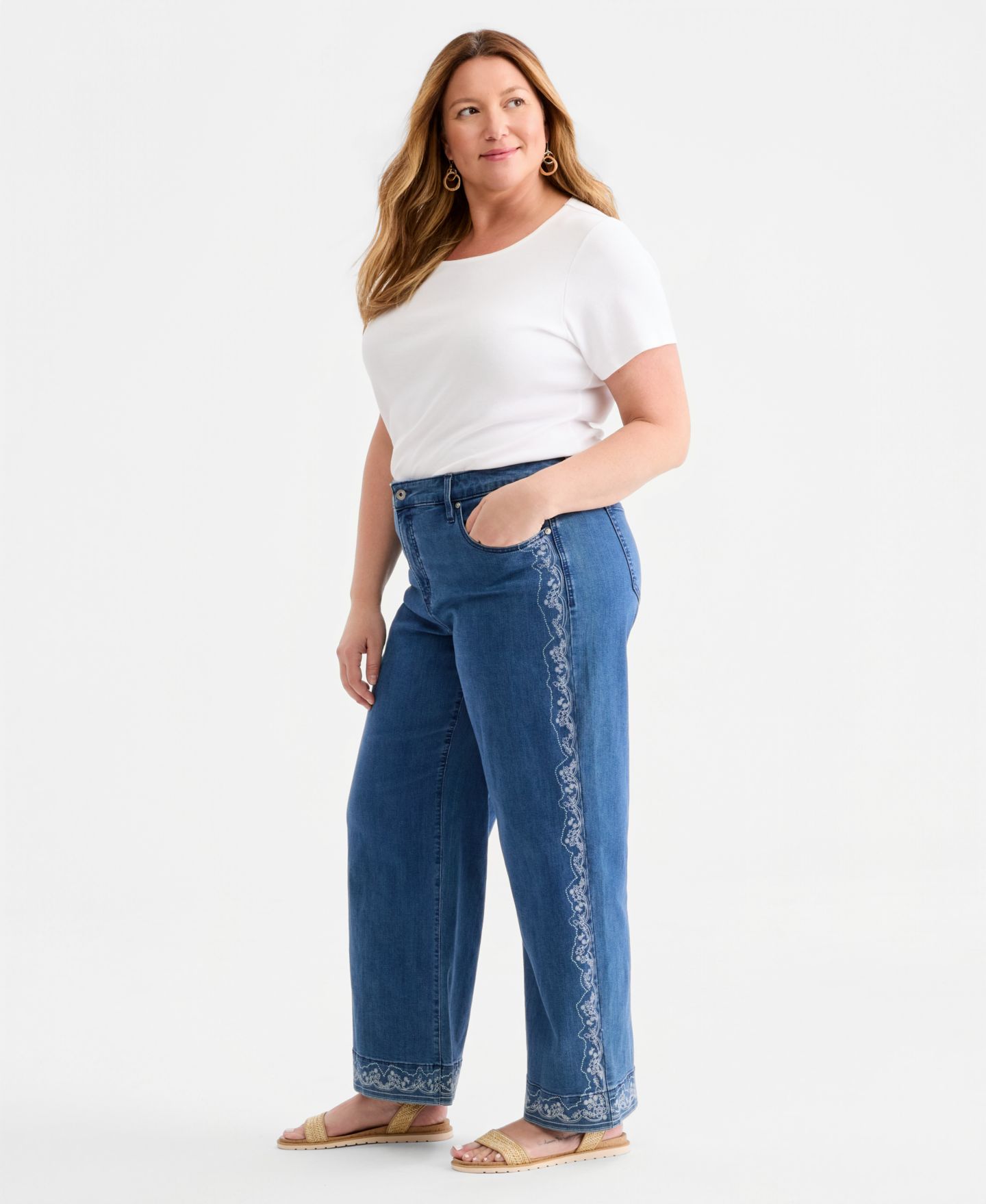 Женские джинсы Style & Co Plus Size Printed High-Rise Five-Pocket Wide-Leg, цвет: Варёный — фото 2