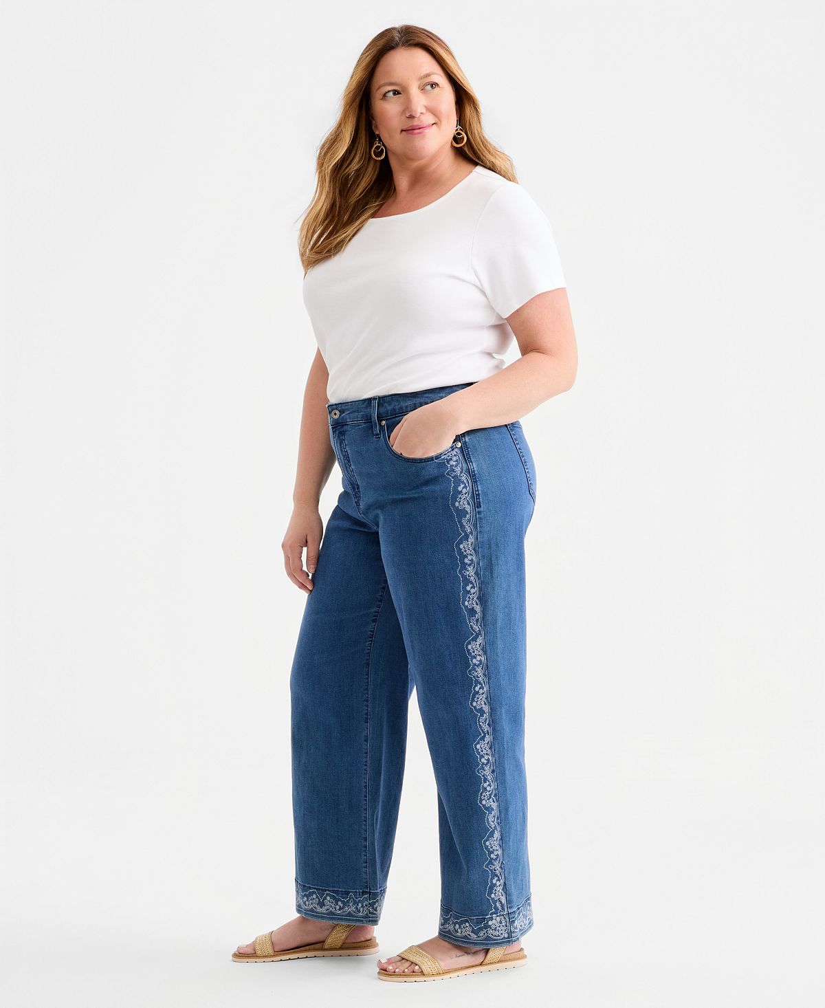 Style & Co Plus Size Printed High-Rise Five-Pocket Wide-Leg Jeans, Macy's Exclusive view 2 — MAYCSS fashion products