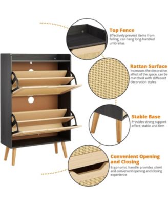 Slim MDF Shoe Storage Cabinet with 2 Rattan Flip Drawers