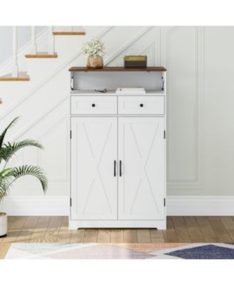 Shoe Storage Cabinet with Doors and Drawers, Freestanding Narrow Shoe Rack with Adjustable Shelves, Modern Farmhouse Entryway Storage Organizer