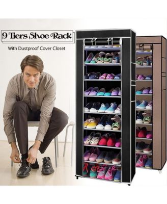 Freestanding 9-Tier Portable Shoe Rack Tower with Non-Woven Fabric Cover