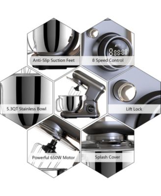 5.3 Qt Digital Display Stand Mixer 8 Speed with Egg Whisk, Dough Hook & Flat Beater