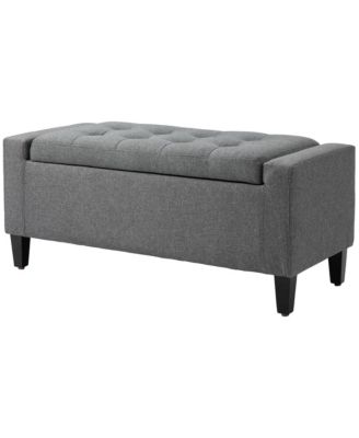 Linen Upholstered Storage Ottoman with Lift Top and Button Tufting