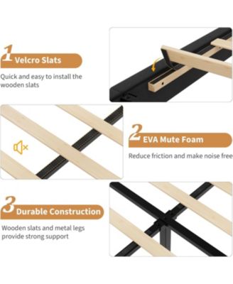 Twin Size Velvet Platform Bed Frame with Vertical Channel Tufted Adjustable Headboard, Wooden Slats Support, No Box Spring
