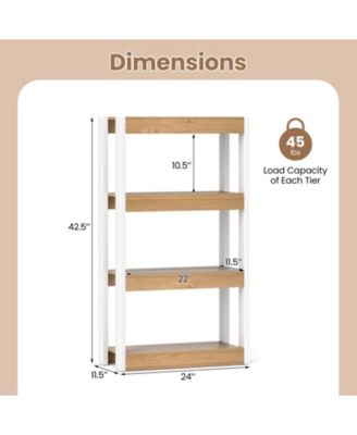 4 Tier Wood Bookshelf with Anti-Tip Kits for Home Storage