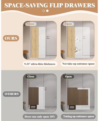 Modern Shoe Storage Cabinet with 4 Flip Drawers and Wooden Handles