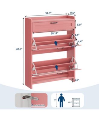 Shoe Cabinet with 2 Flip Drawers & 1 Top Drawer, Wooden Shoe Organizer Cabinet with Adjustable Shelf, Freestanding Shoe Storage Cabinets